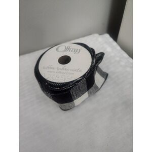 Offray Black White Buffalo Plaid Ribbon Woven Checkered Crafting Partial Roll